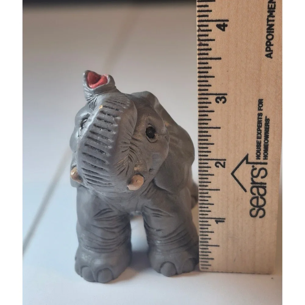 Vintage Elephant Figurine by‎ Sculptor Don James Resin Trunk Up Lucky Statue